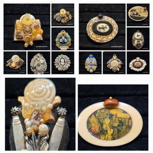 1990s Handmade Resin-Coated Brooch Collage | Mixed Items | Lot of 14
